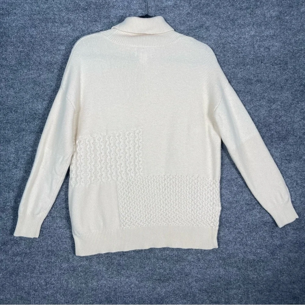 Nordstrom Womens Medium 100% Cashmere Ivory Knit 3D Patchwork Turtleneck Sweater